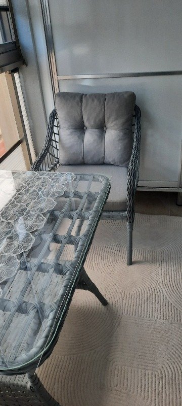 Kaş 2+1+1+Sehpa Bahçe Balkon Mobilyası,Gri Kumaş / Gri Rattan