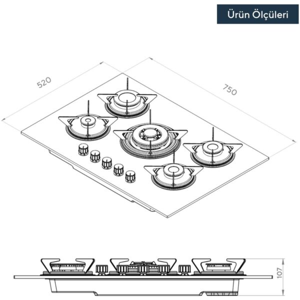 Kumtel Digital 8 Programlı Dokunmatik 5 Gözlü Beyaz Cam Ankastre Set