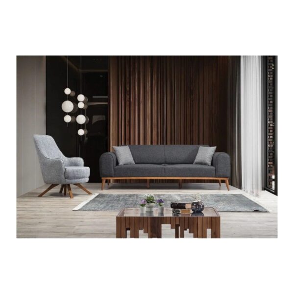 Rupon 3+3+1+1 Koltuk Takımı Antrasit Keten Kumaş Orta Sert Modern Tasarım 224 cm