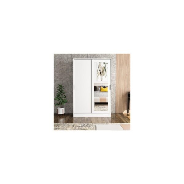 Ayrex Berceste Beyaz 2 Sürgü Kapaklı Aynalı 8 Bölmeli Dolap Gardırop