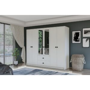 Metalia Gm 036 Lüx 6 Kapı 2 Çekmeceli Düğme Kulplu Aynalı Gardırop