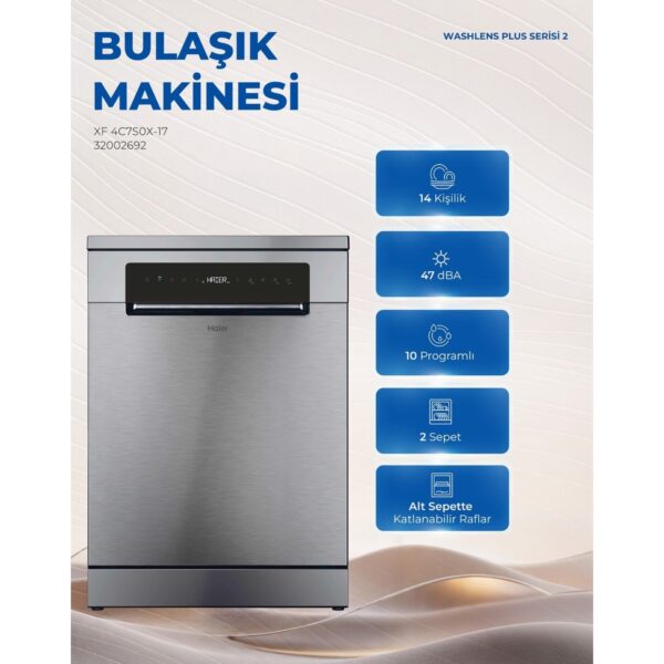 Haier Xf 4C7S0X-17 10 Programlı Wi-Fi Bağlantılı Bulaşık Makinesi