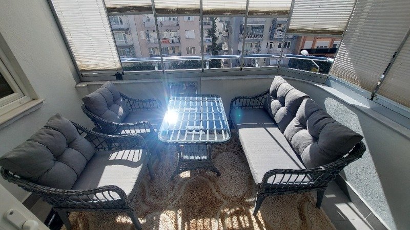 Kaş 2+1+1+Sehpa Bahçe Balkon Mobilyası,Gri Kumaş / Gri Rattan