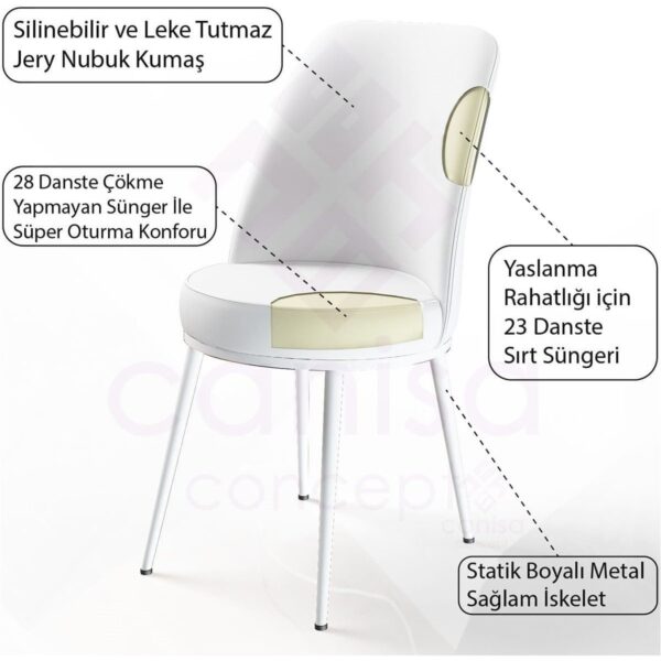 Zen Serisi Açılabilir Mdf Beyaz Mutfak Masa Takımı+6 Adet Sandalye (80 x 132 Cm)