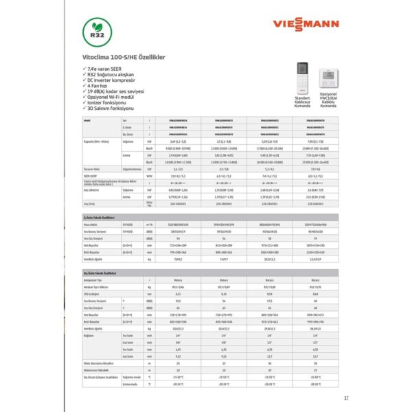 Viessmann Vitoclima 100-S/HE Pro Max 12000 Btu İnverter Duvar Tipi Klima A++ Enerji Sınıfı