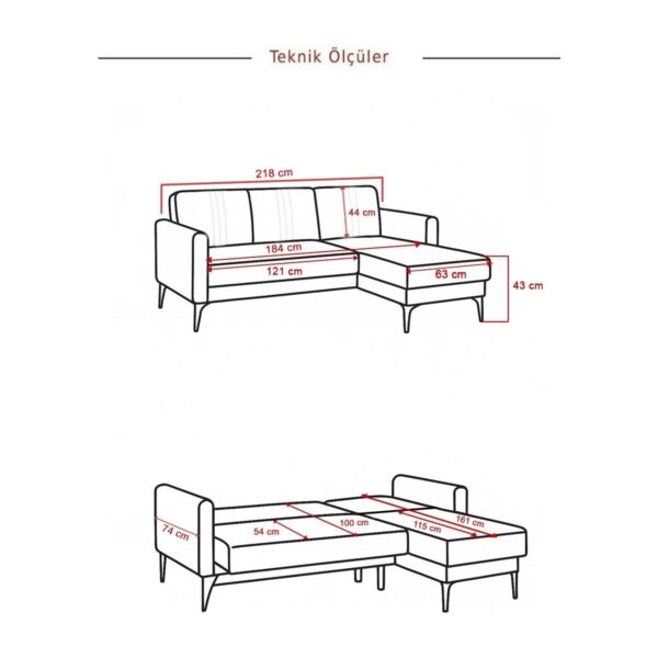 MODALİFE Rio Köşe Takımı Modern Çekyat Yataklı Bazalı Krem 270 x 80 cm Suntalam Malzeme