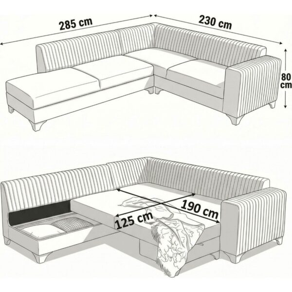 West Gri Keten Köşe Koltuk Takımı Orta Sert Oturum Yumuşaklığı 285 cm Modern Tasarım