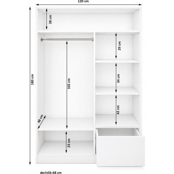 Metalia Gm 347 Menekşe Beyaz Sürgülü Gardırop
